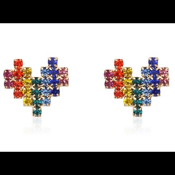 Rainbow Rhinestone Heart Necklace and Earring Set - Picture 2 of 8